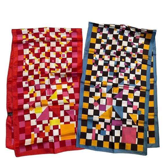 Vintage 60s 70s geometric rectangular scarves set of two - Picture 1 of 3